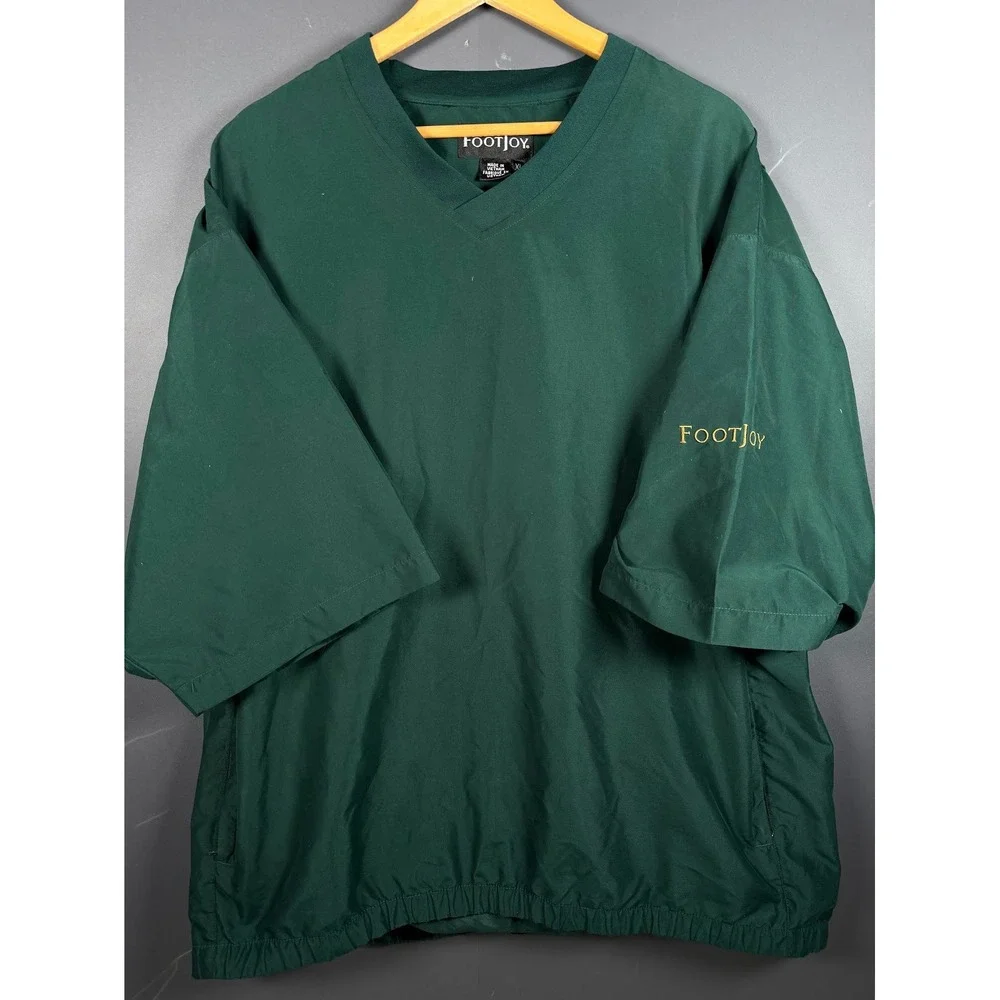 FootJoy Mens XL Golf Windshirt Short Sleeve V-Neck Pullover Green